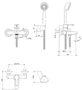 MOCCA 60002 - Wall-mounted bathtub mixer with hand shower by Rubinetterie Frattini - view 3